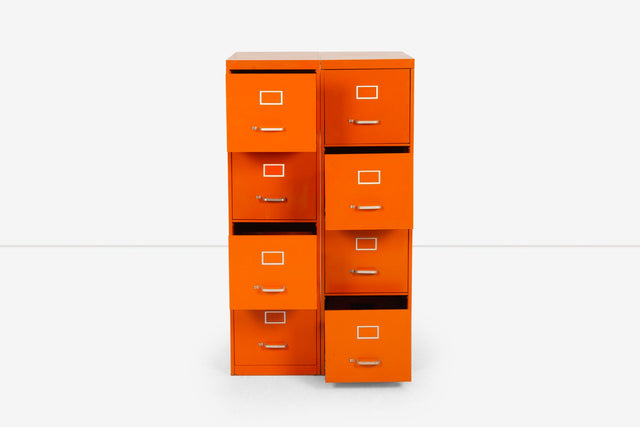 Set of Five Orange Industrial Filling Cabinets