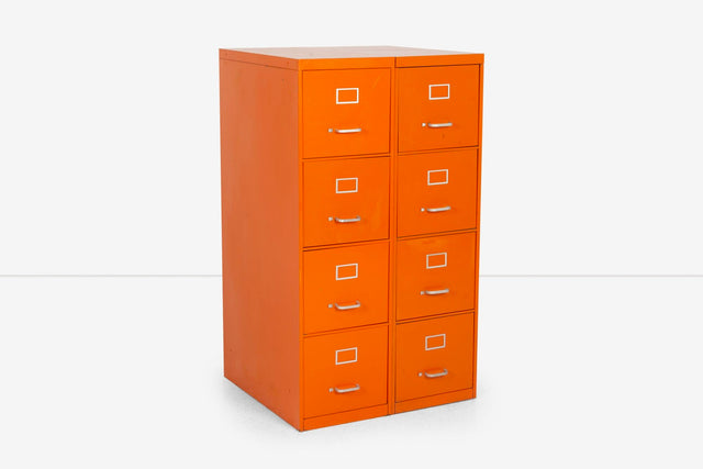 Set of Five Orange Industrial Filling Cabinets