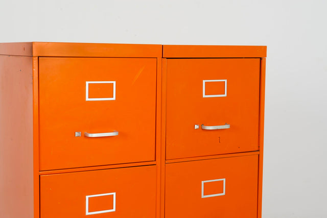 Set of Five Orange Industrial Filling Cabinets