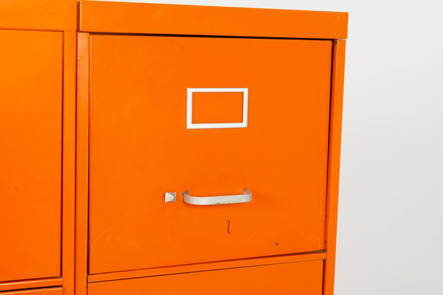 Set of Five Orange Industrial Filling Cabinets