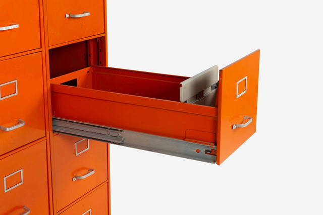 Set of Five Orange Industrial Filling Cabinets