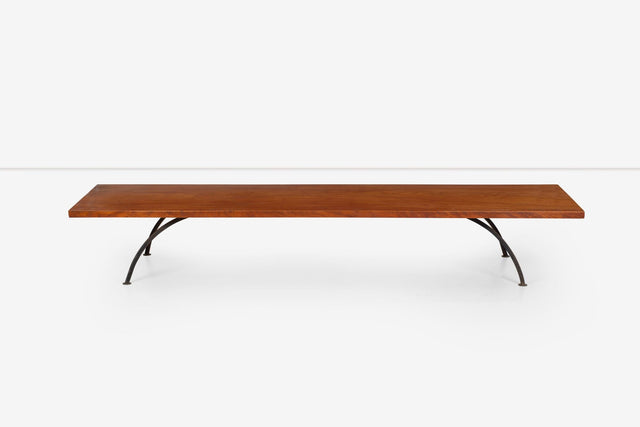 Arthur Espenet Carpenter Wrought Iron Coffee Table in Narra Wood 1960