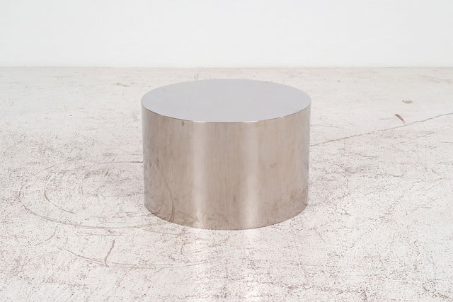 Custom Polished Metal Drum Side Table in the Style of Brueton, 1980