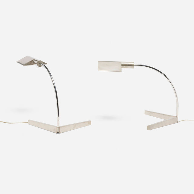 Cedric Hartman Pair of Stainless Steel and Chrome Table Lamps, 1970 c.