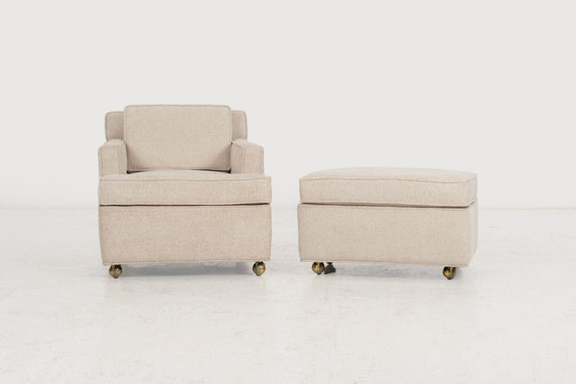 Edward Wormley for Dunbar Lounge Chair and Ottoman on Casters, 1965