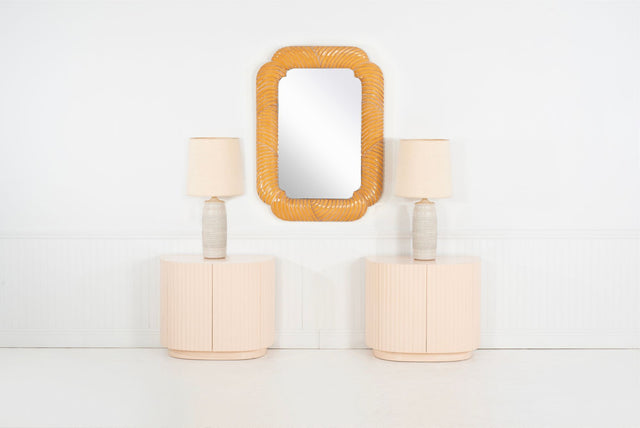 Vintage 1980s Rattan-Wrapped Mirror with Rounded Corners