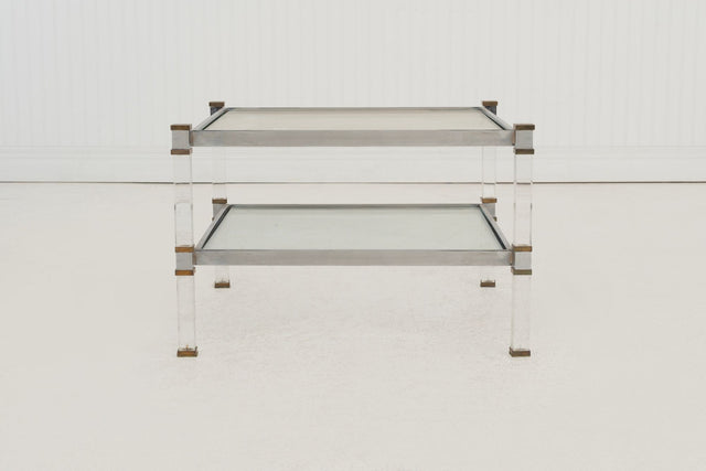 Romeo Rega Brass, Lucite & Glass Side Table, Italy 1970s