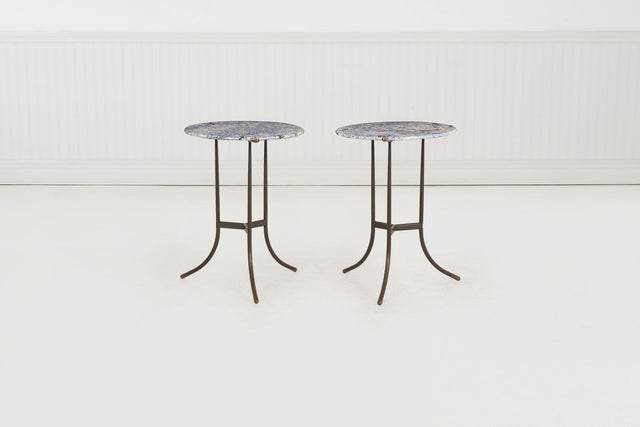 Pair of Cedric Hartman Bronze & Blue Bahia Granite Side Tables, c. 1970s