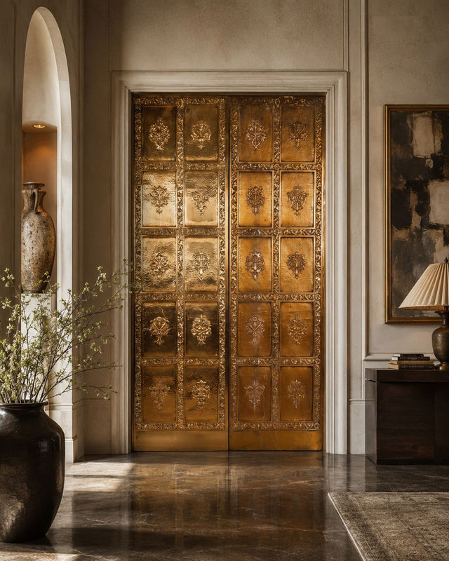 Pair of Brass Architectural Elevator Doors in the style of Louis Sullivan from a Chicago Building 1930c.