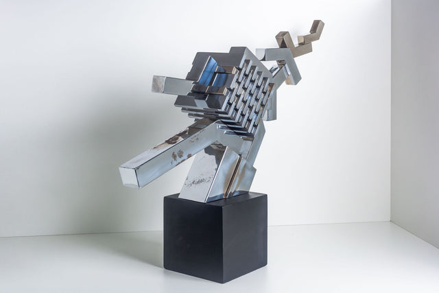 Cubist Sculpture in Mirror Polished Chrome