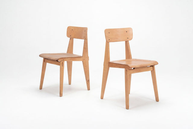 Jean Prouvé, Rare Pair of Chaise Standard Tout Bois, France, circa 1950