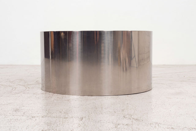 Custom Polished Metal Drum Coffee Table in the Style of Brueton, 1980