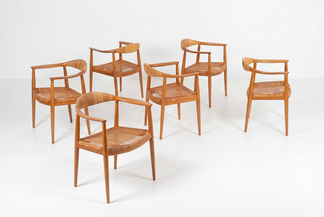 Hans Wegner for Johannes Hansen “The Chair” Dining Chairs Set of Six in Oak 1960
