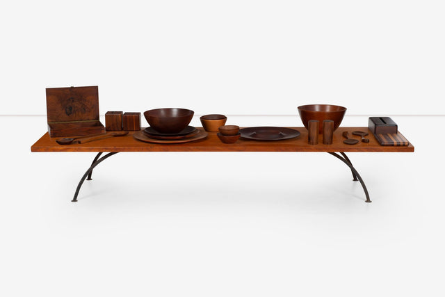 Arthur Espenet Carpenter Wrought Iron Coffee Table in Narra Wood 1960