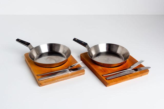 Carl Aubock Tableware Service Tray and Skillet for Two with Amboss 2060 Flatware