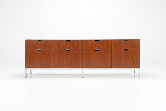 Florence Knoll Eight-Drawer Credenza Teakwood and Marble 1973