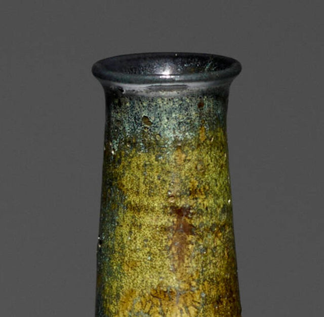 Gertrud and Otto Natzler Long-Necked Cylindrical Bottle with Lip, 1967