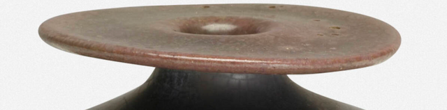 Gertrud and Otto Natzler Rare Form, Round Bottle with Flange, 1974
