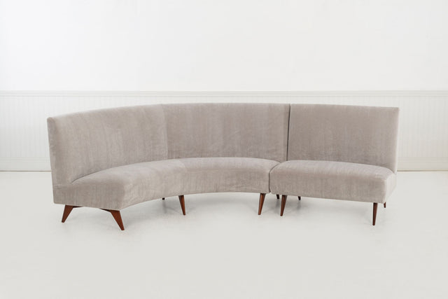 Gio Ponti Style Sectional Sofa by Hisa, Italy – Mohair Upholstery, Walnut Legs