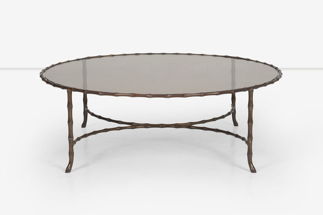 Maison Jansen Style Faux Metal Bamboo Round Cocktail Table