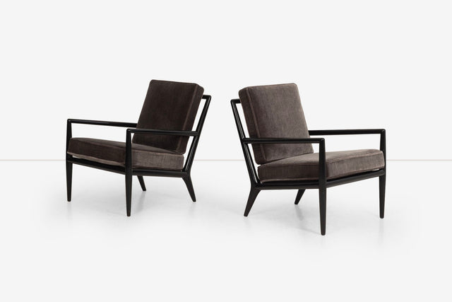 T.H. Robsjohn-Gibbings Black-Frame and Mohair Lounge Chairs