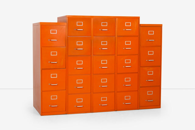 Set of Five Orange Industrial Filling Cabinets