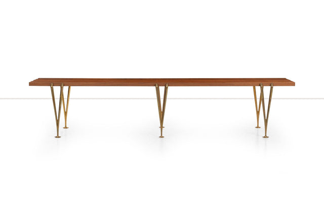 Hugh Acton Slat Bench, Oiled Walnut and Brass, 1960 Hand Signed by Acton