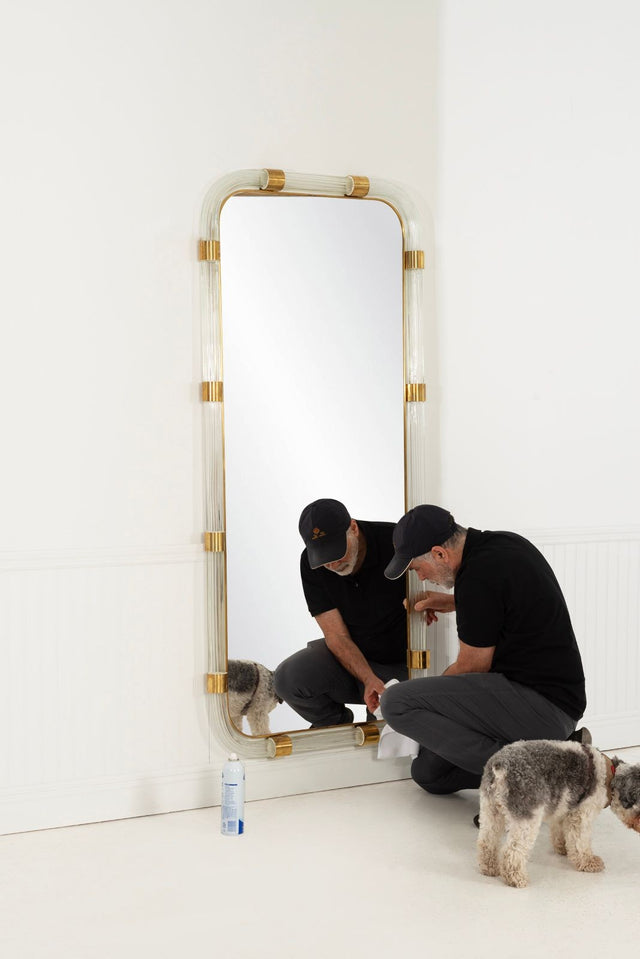 Monumental Murano Glass Mirror with Solid Brass Details, Italy, 1965