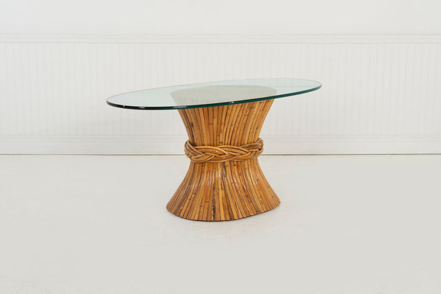 McGuire Sculptural Rattan & Bamboo "Sheaf of Wheat" Oval Console Table