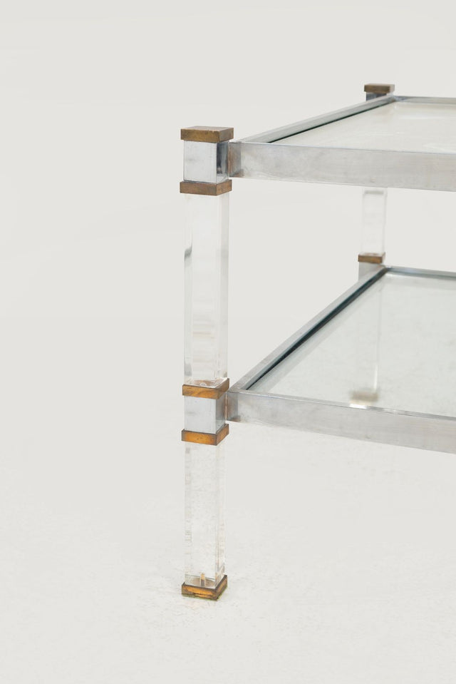 Romeo Rega Brass, Lucite & Glass Side Table, Italy 1970s