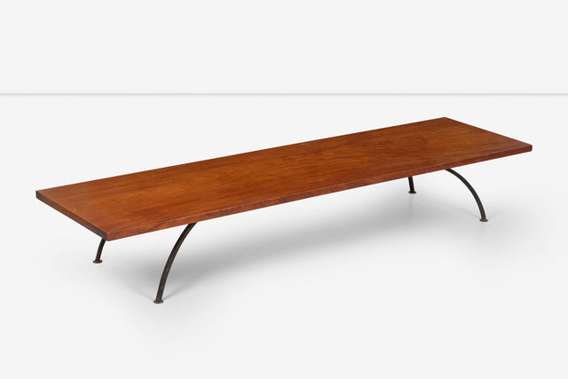 Arthur Espenet Carpenter Wrought Iron Coffee Table in Narra Wood 1960