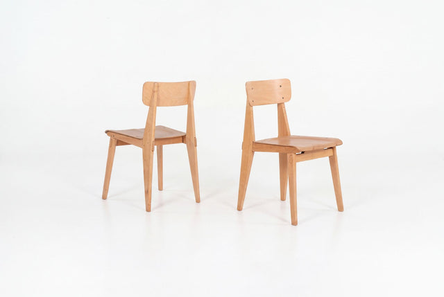 Jean Prouvé, Rare Pair of Chaise Standard Tout Bois, France, circa 1950