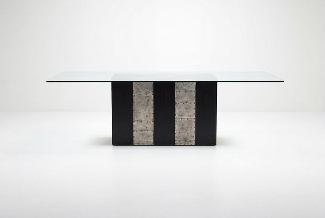 Paul Evans Style Dining Table  with Glass Top, 1975 c.