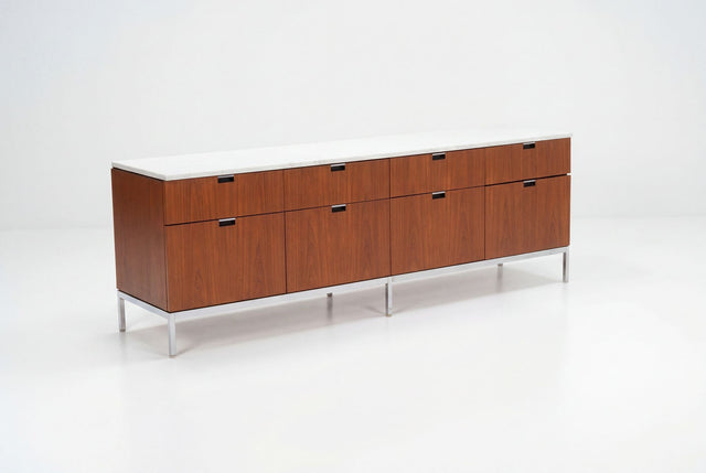 Florence Knoll Eight-Drawer Credenza Teakwood and Marble 1973