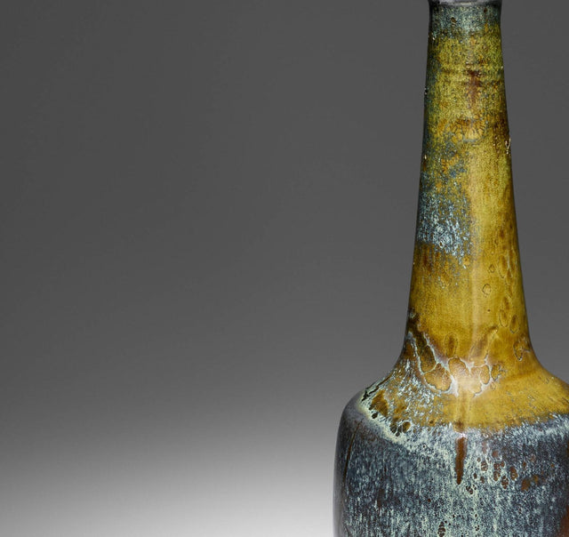Gertrud and Otto Natzler Long-Necked Cylindrical Bottle with Lip, 1967