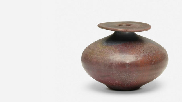 Gertrud and Otto Natzler Rare Form, Round Bottle with Flange, 1974