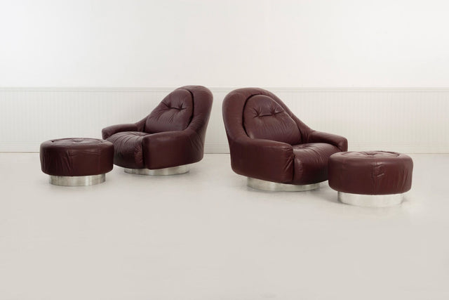 Guido Faleschini for Mariani Zator Lounge Chairs & Ottomans Oxblood Leather 1975