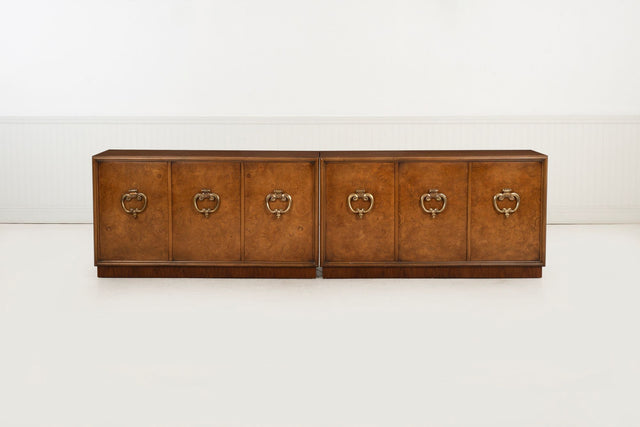 Benard Rhone for Mastercraft Cabinets, Burled Elm with Brass Knocker Pulls, 1965