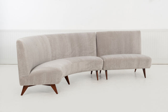 Gio Ponti Style Sectional Sofa by Hisa, Italy – Mohair Upholstery, Walnut Legs