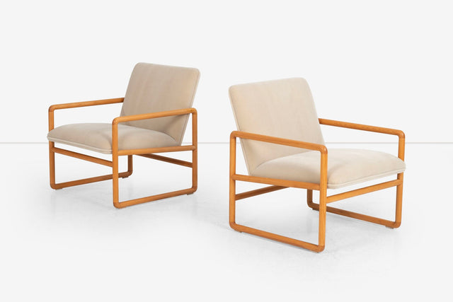 Ward Bennett Lounge Chairs in Solid Oak for Brickel Associates 1965c.