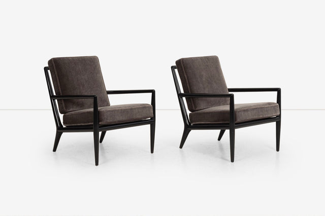 T.H. Robsjohn-Gibbings Black-Frame and Mohair Lounge Chairs