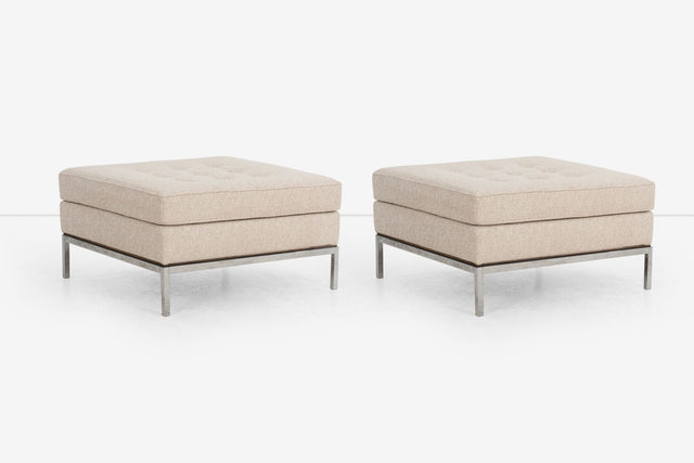 Pair of Florence Knoll Fabric and Steel Ottomans 1965