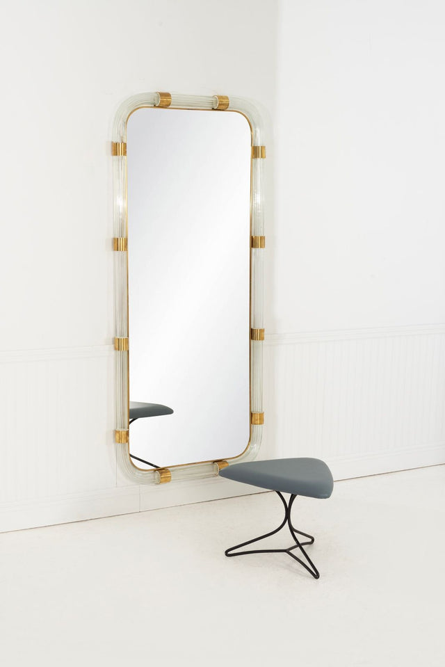 Monumental Murano Glass Mirror with Solid Brass Details, Italy, 1965