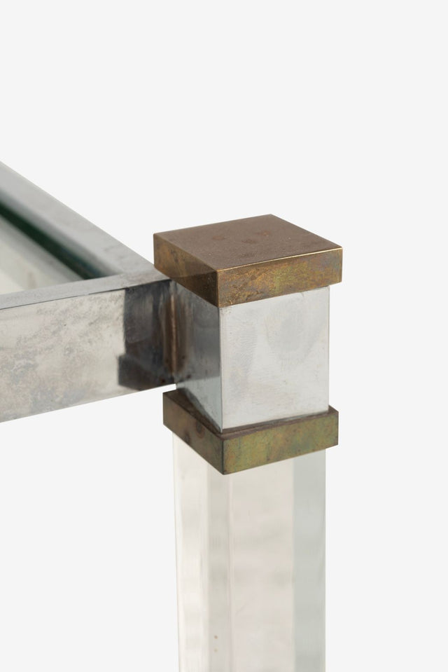 Romeo Rega Brass, Lucite & Glass Side Table, Italy 1970s