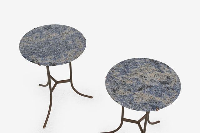 Pair of Cedric Hartman Bronze & Blue Bahia Granite Side Tables, c. 1970s