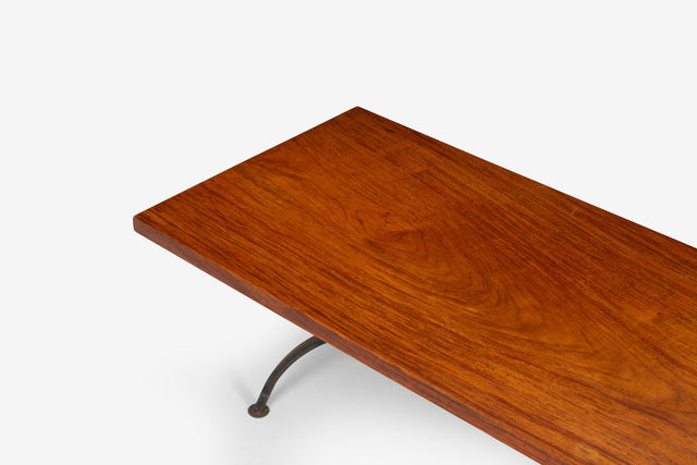 Arthur Espenet Carpenter Wrought Iron Coffee Table in Narra Wood 1960