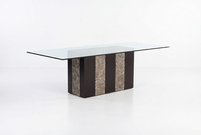 Paul Evans Style Dining Table  with Glass Top, 1975 c.