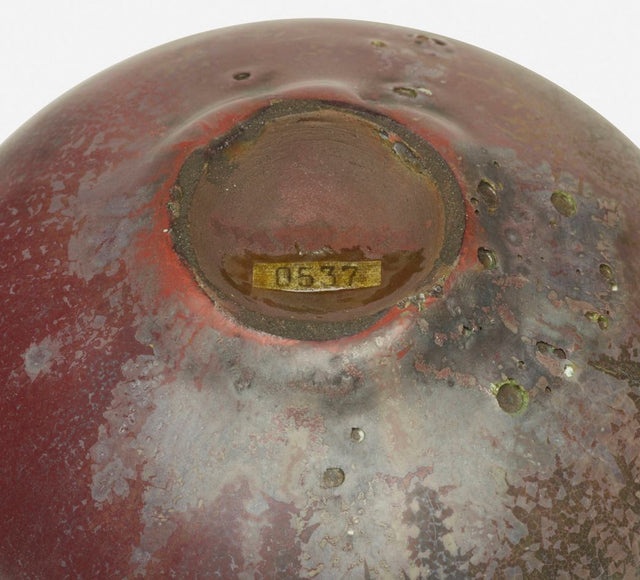 Gertrud and Otto Natzler Rare Form, Round Bottle with Flange, 1974