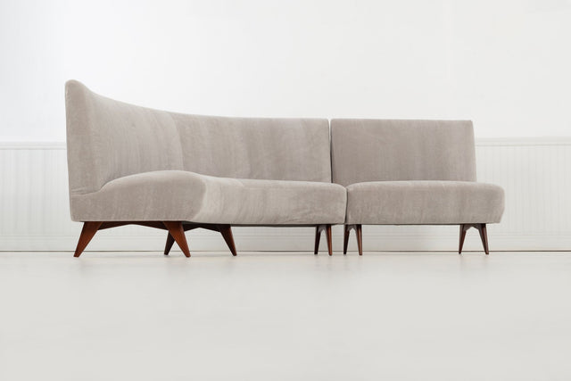 Gio Ponti Style Sectional Sofa by Hisa, Italy – Mohair Upholstery, Walnut Legs