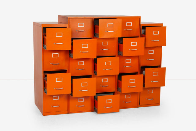 Set of Five Orange Industrial Filling Cabinets